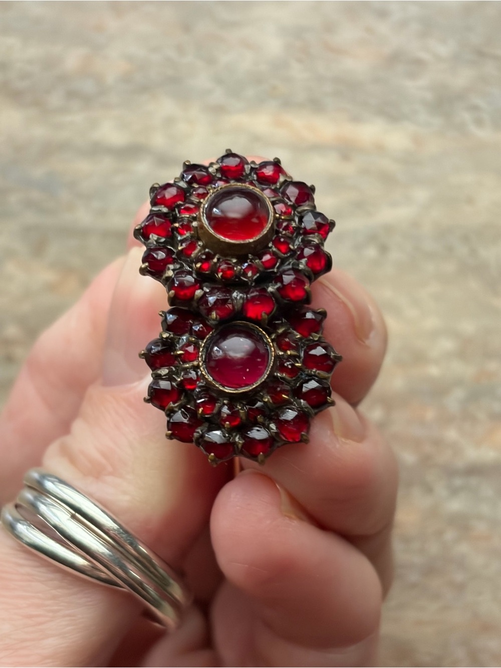 Antique Bohemian Garnet Cufflinks With 1Tourmaline Stone
